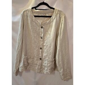 J. Jill Women's Career Casual Beige Long Sleeve 100% Linen Light Jacket Size XL